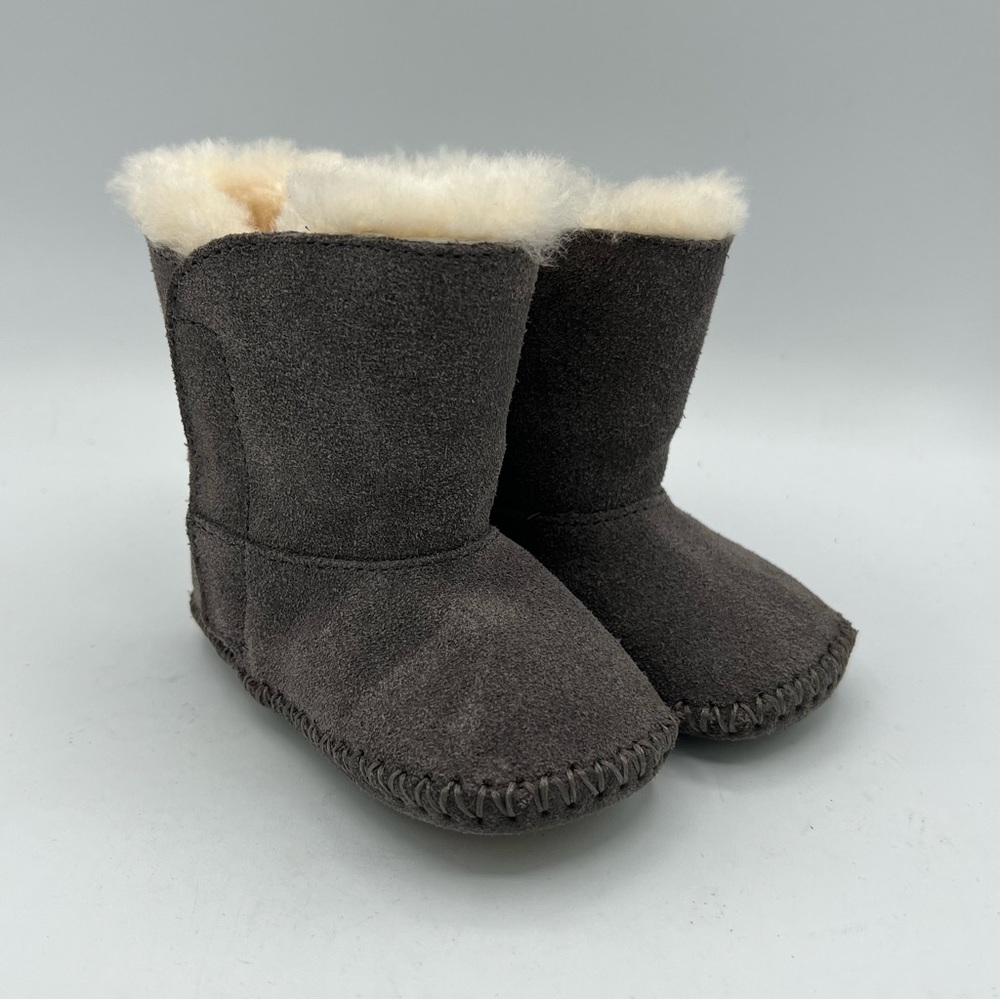 UGG Caden Boots Baby 2/3 6-12 Mos Shearling Winter Boot 1005198I Gray Suede EUC